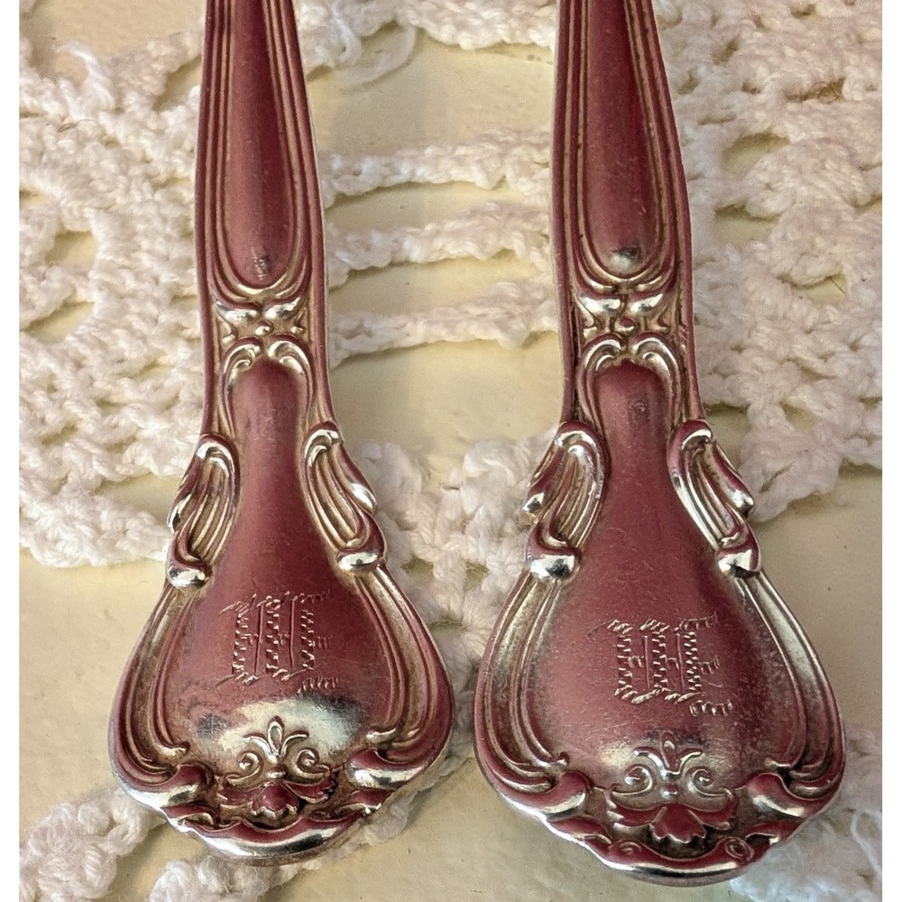 Antique Gorham Chantilly Sterling Silver 7" Dinner Forks Set of 2 Monogram "M" - Picture 2 of 8